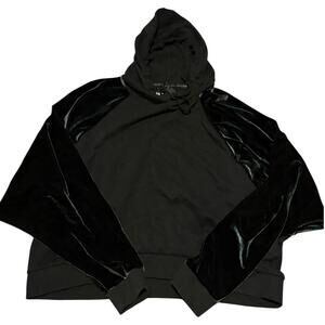 Victoria Sport Black Hoodie XL Dark Green Velvet Sleeve Pullover Women